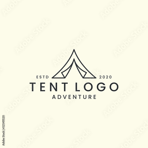 tent minimalist with linear style logo vector illustration, summer camp, tree icon template design
