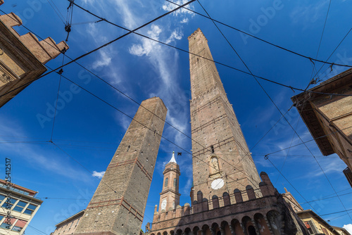 Bologna, Italy - August 21, 2022: daylight cityscape of Bologna with the Two Towers, no people are visible. photo