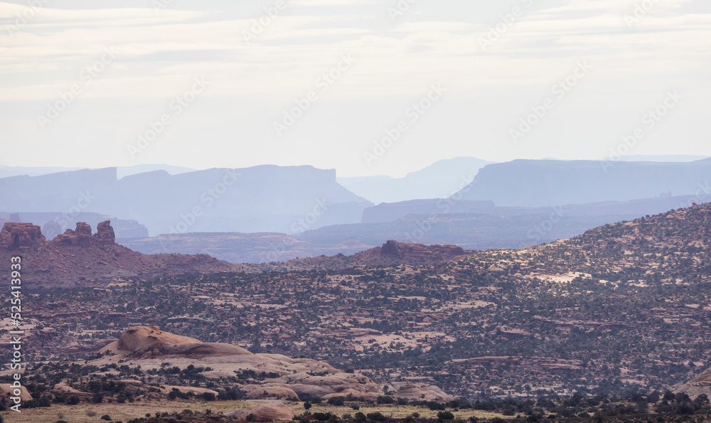 American Landscape in the Desert with Red Rock Mountain Formations. Utah, United States of America. American Landscape in the Desert with Red Rock Mountain Formations. Utah, United States of America.