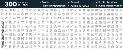 Set of 300 thin line icons set. In this bundle include protest, public services, public transportation