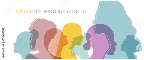 Women silhouette head isolated. Women's history month banner.	