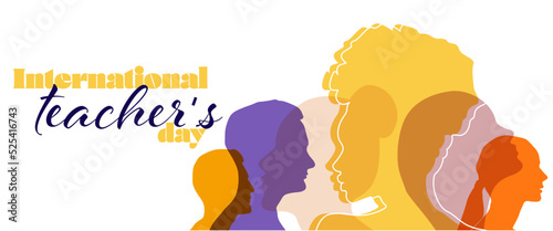 International teacher's day poster background concept. Banner background of human profile silhouette, vector illustration	