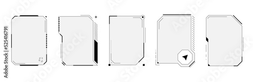 HUD digital futuristic user interface square vertical frame set. Sci Fi high tech screens. Gaming menu touching cyber monitoring dashboard panels. Head-up display FUI or GUI empty menu vector windows