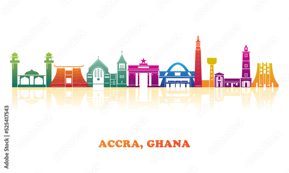Colourfull Skyline panorama of city of Accra, Ghana - vector illustration