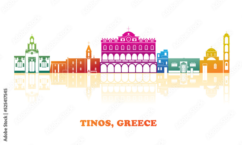 Colourfull Skyline panorama of  Tinos, Cyclades Islands, Greece - vector illustration