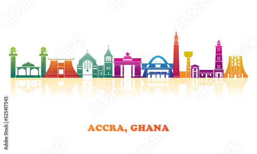 Colourfull Skyline panorama of city of Accra, Ghana - vector illustration photo
