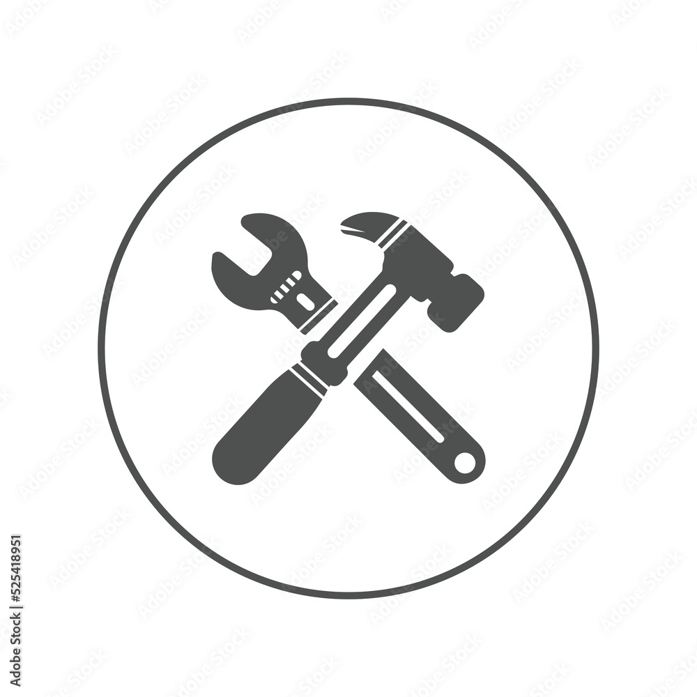 Construction hammer and range icon | Circle version icon | Construction hammer and range icon | Circle version icon |