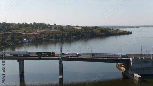 Traffic jams on the bridge in the Ukrainian city