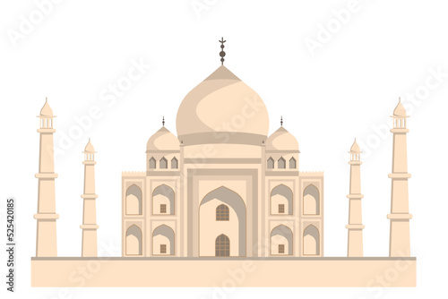 Indian palace with turrets, flat illustration in beige and brown tones, isolated on white background