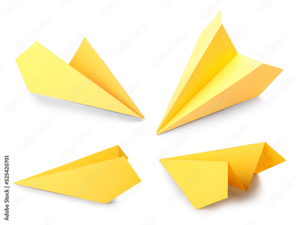 Set of yellow paper plane isolated on white Set of yellow paper plane isolated on white