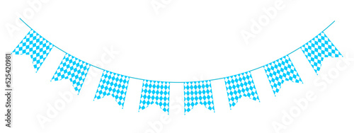 Oktoberfest garland with flags in Bavarian colors. Bunting for traditional German beer festival with blue and white rhombus pattern. Decoration for banner, card, poster. Vector flat illustration