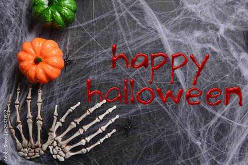 Skeleton hands, pumpkins, s...