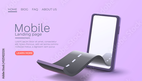 Smart phone road services, travel position online, web banner. Vector