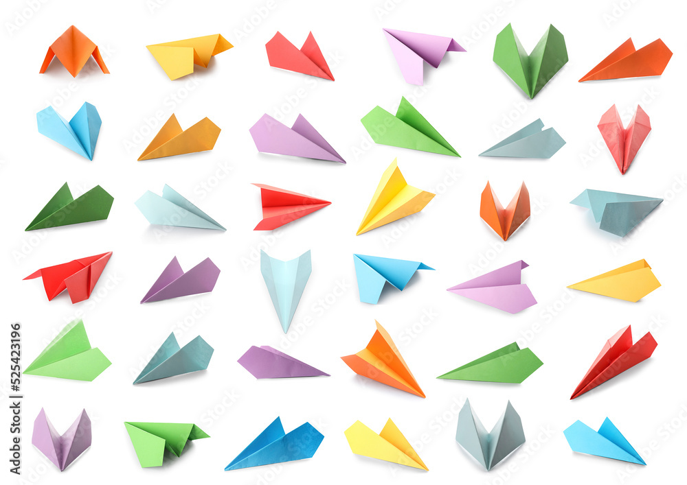 Set of colorful paper planes isolated on white Set of colorful paper planes isolated on white