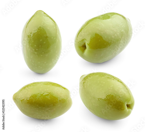 Set of green olives isolated on white