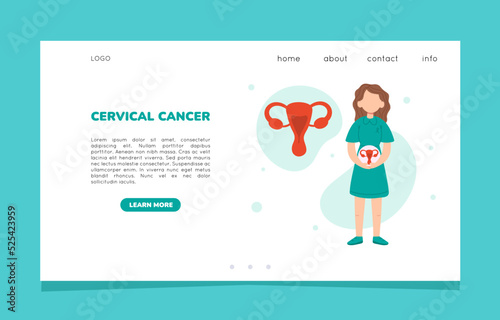 Cervical cancer concept web banner or landing page. Female reproductive system. Female gynecological problems infertility endometriosis concept. Flat vector illustration