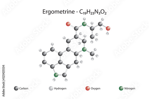 Molecular formula and chemical structure of ergometrine