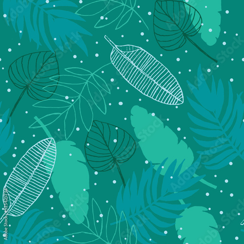 Tropical turquoise leaves seamless pattern