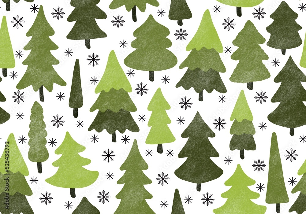 Winter forest seamless Christmas tree pattern for new year wrapping paper and kids clothes print and Noel 