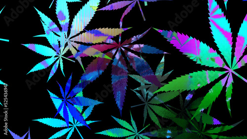 Abstract psychedelic cannabis leaf pattern background image.