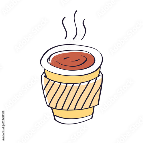 Takeaway espresso or Americano coffee or hot tea drink disposable paper cup isolated vector illustration