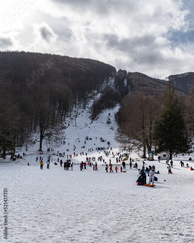 View of Laceno ski slope during winter, Campania, Italy