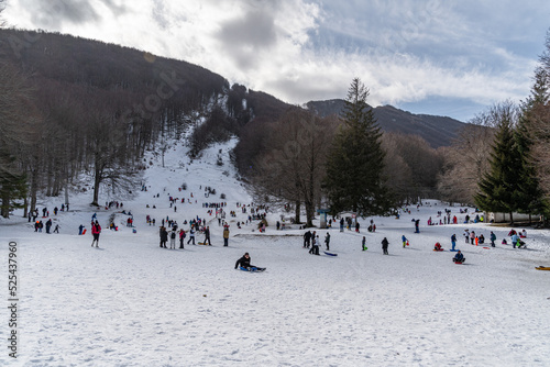 View of Laceno ski slope during winter, Campania, Italy
