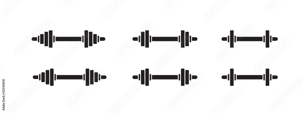 Set of dumbbells and barbells for the gym. Barbell and dumbbells icon for app or web design.