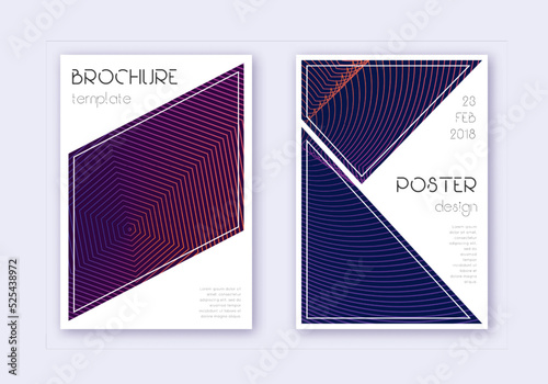 Triangle cover design template set. Violet abstrac