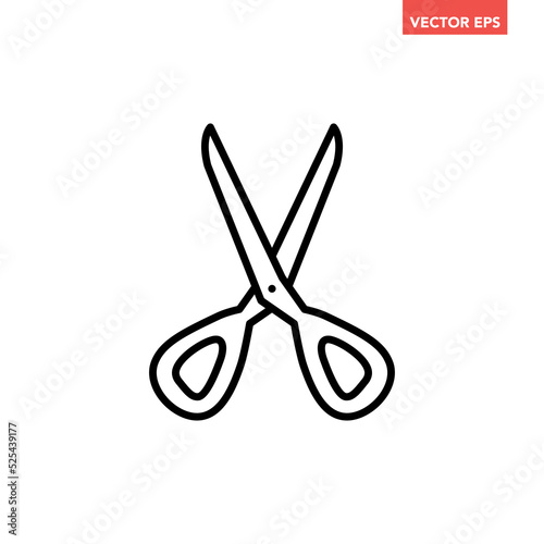 Black single scissors line icon, simple outline cutting tool flat design pictogram, infographic vector for app logo web button ui ux interface elements isolated on white background