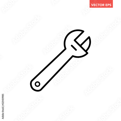Black single wrench line icon, simple outline spanner tool flat design pictogram, infographic vector for app logo web button ui ux interface elements isolated on white background