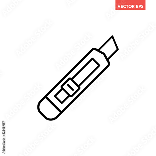 Black single stationery knife line icon, simple office tool flat design pictogram, infographic vector for app logo web button ui ux interface elements isolated on white background