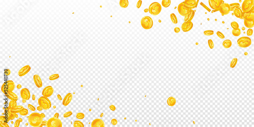 American dollar coins falling. Scattered gold USD