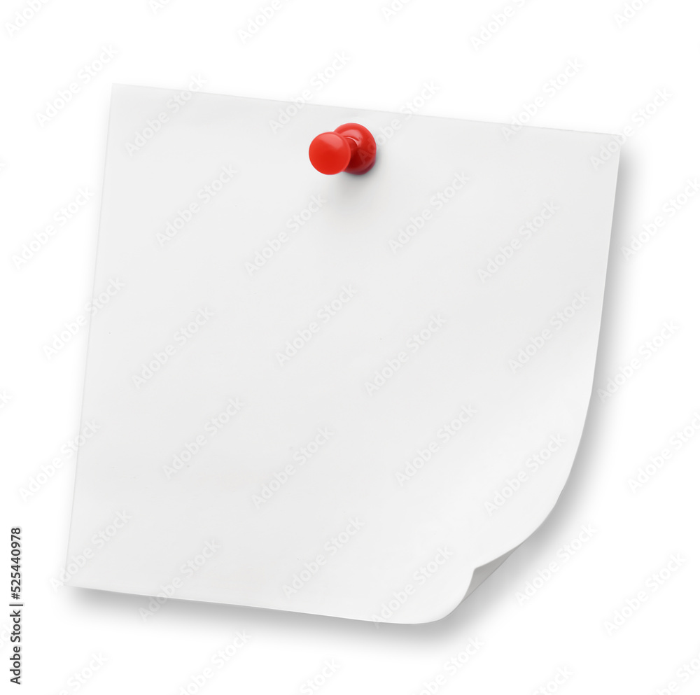 Blank note pinned on white background, top view Blank note pinned on white background, top view