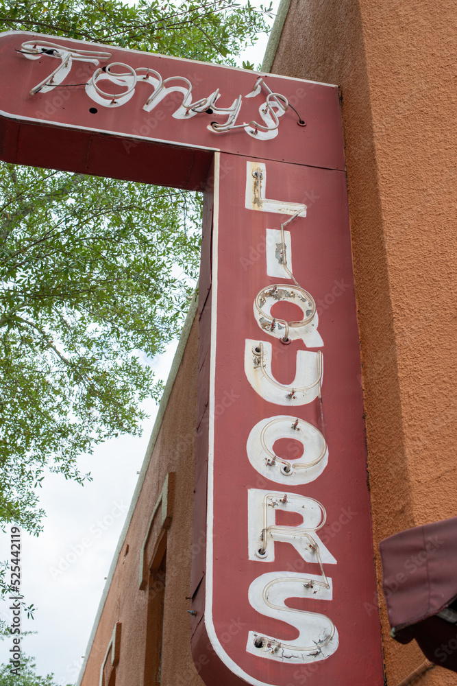 Winter Gardens, Florida, US July 2022 A red vintage Tony's Liquor