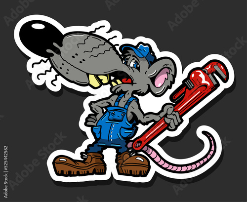 cute cartoon of a mouse plumber mascot with wrench