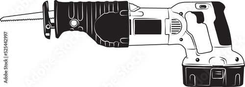 Reciprocating Saw Black & White Vector