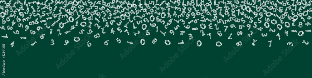 Obraz premium Falling handdrawn chalk numbers. Math study concept with flying digits. Creative back to school mathematics banner on blackboard background. Falling numbers vector illustration.