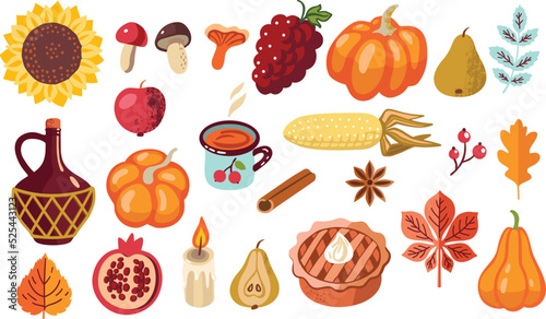 Autumn holidays set. Vector food illustration