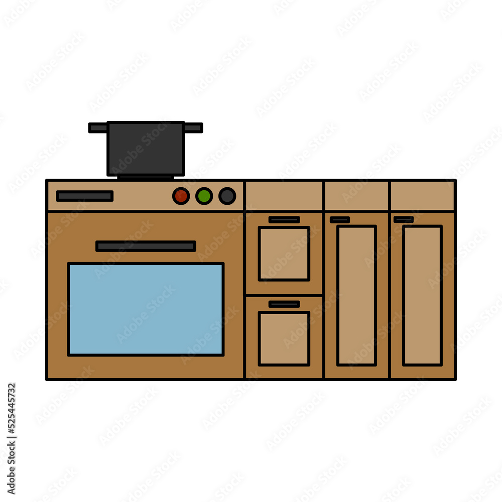 Cartoon kitchen stove oven. Apartment interior. Vector illustration. stock image. Cartoon kitchen stove oven. Apartment interior. Vector illustration. stock image.