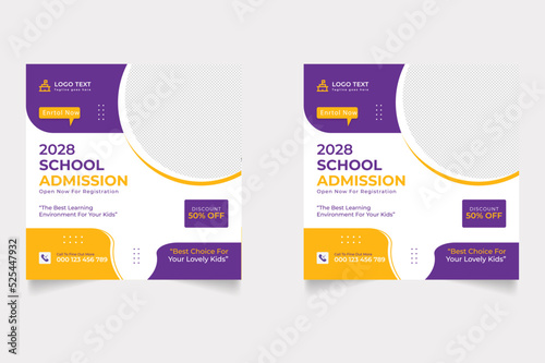 Set of Editable minimal square banner template. Black and yellow background color with stripe line shape. 
Suitable for social media posts.School education admission back to school web banner template