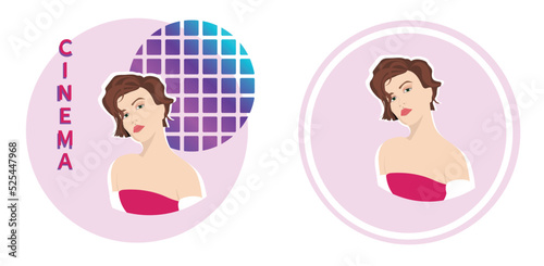 Art design, young girl, pop art, vector illustration. Actress movie . Poster. A painting on the wall. Invitation. Web design. Popular ART.Print on canvas. Colorful wall paintings. A large modern work