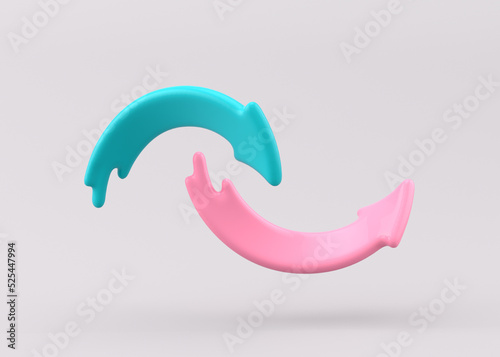 Curved up and down arrow of 3d rendering concept. 3D Actual Arrow Shows Success in Business Strategy.