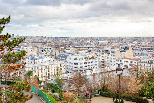 City view of Paris France on a cloudy day from the steps of the Sacre-Coeur