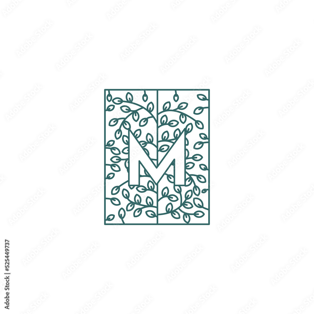 Simple Letter M Logo in Floral Ornament Initial Design Concept Simple Letter M Logo in Floral Ornament Initial Design Concept