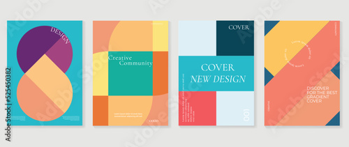 Abstract vibrant background vector. Minimalist style cover template with geometric shapes, squares, circles. Colorful wallpaper design perfect for social media, idol poster, ads, presentation, flyer.