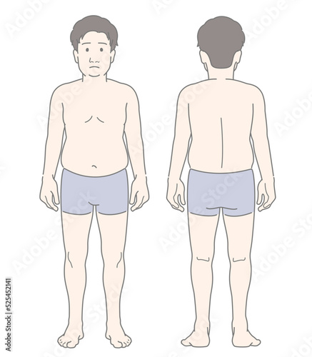 男性　ぽっちゃり・太め　体型　ボディライン　全身・前後　パンツ着用