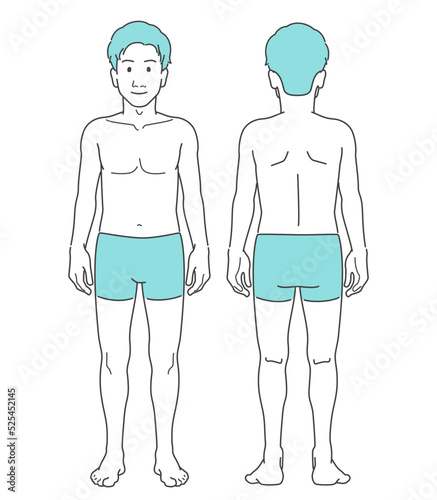 男性　標準的な体型　ボディライン　全身・前後　パンツ着用