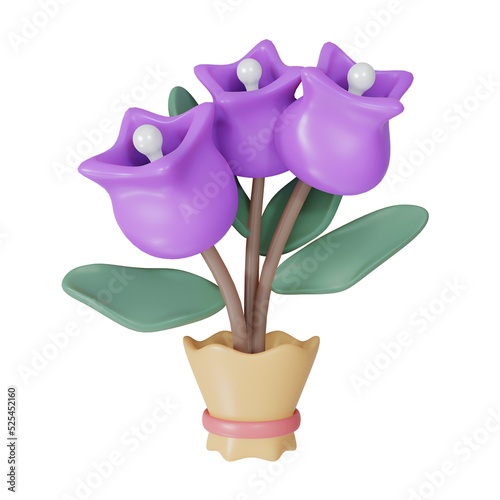 3D Rendering bouquet of tulip flower isolated on white background. 3d render cartoon style.