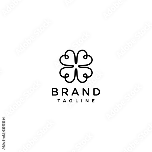 Black Clover leaf Logo Template with Minimalist Line Style. Minimalist Clover Leaf Logo Design.